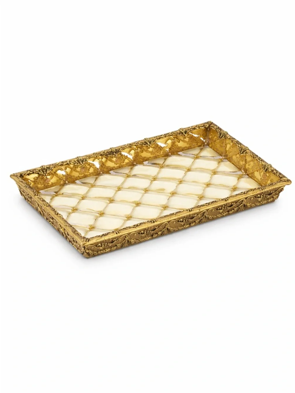 Gold Vanity Tray Guest Towel Holder Acrylic Ornate Vintage Style Bathroom Decor